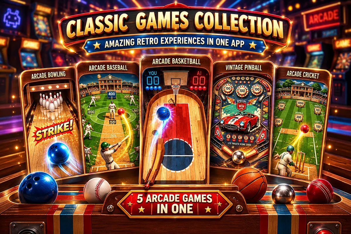 Vintage Sports Arcade - classic bagatelle basketball billiard bowling mobile game for iOS and Android